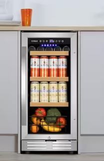 Photo 1 of 15 in. 130-Can Freestanding and Built-In Beverage Cooler Fridge with Adjustable Shelves - Stainless Steel
