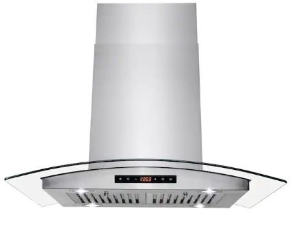 Photo 1 of 36 in. 343 CFM Convertible Island Mount Range Hood with Tempered Glass and Carbon Filters in Stainless Steel
