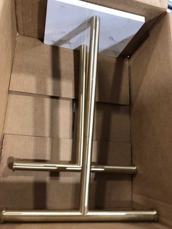 Photo 2 of 2-Tier Standing Towel Rack with Marble Base for Bathroom Floor Double-T Tall Bath Towel Sheet Holder in Brushed Gold
