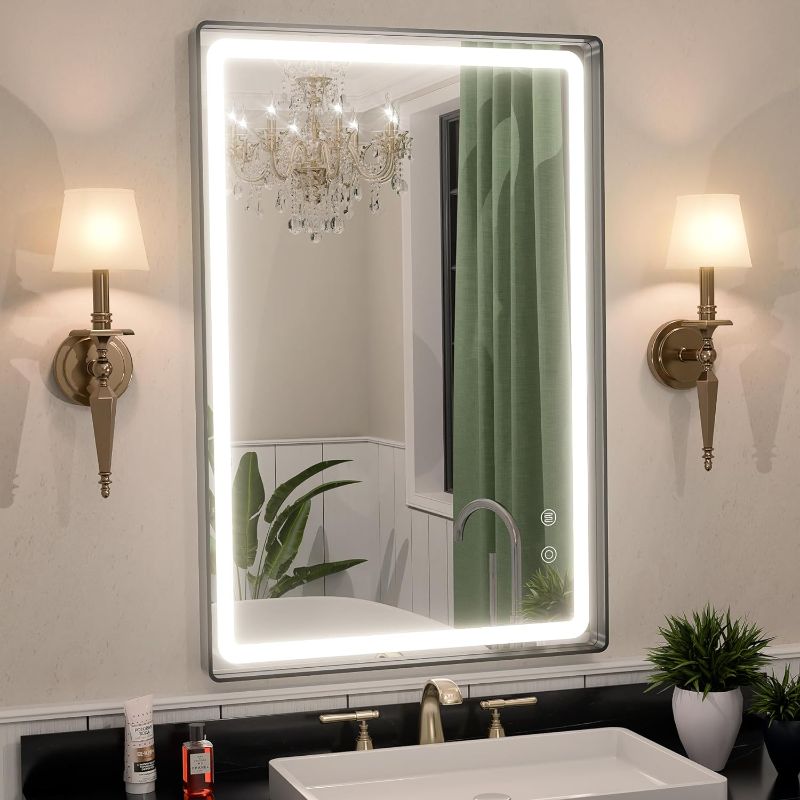Photo 1 of Hasipu 24×36 LED Bathroom Mirror with Light, Black Metal Frame Bathroom Mirrors for Vanity Anti-Fog, Dimmable, 3 Colors (Horizontal/Vertical)
