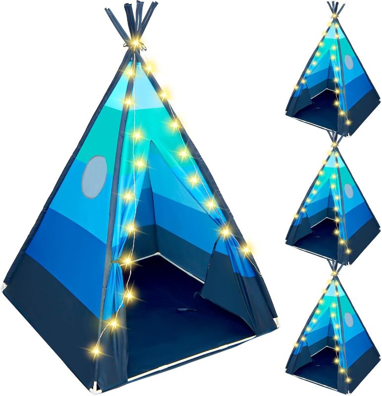 Photo 1 of 4 Set Kids Teepee Tent with Lights, Kids Teepee Play Tent Washable Assembled Indoor Outdoor Toddler Tent for Boys and Girls, Bulk Party Frame Tents
