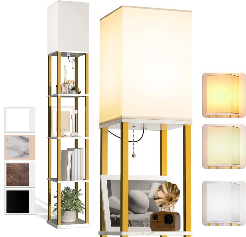 Photo 1 of addlon Gold Floor Lamp, Floor Lamp with Shelves, 5-Tier Display LED Floor Lamp with 3CCT Bulb, Modern Floor Lamp for Livingroom, Bedroom and Office - Marble Texture & Gold Frame
