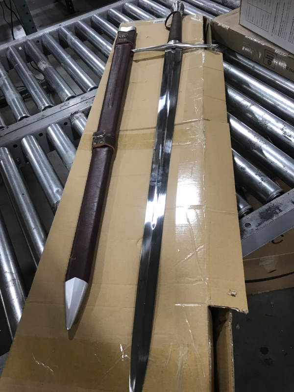 Photo 2 of Medieval Sword Warrior Real Hand Forged Spring Steel 46" with Black/Brown Scabbard Longsword Modernization Handmade Full-Tang Tempered