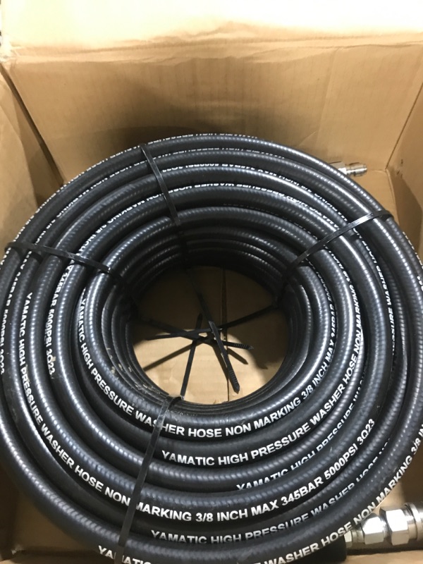 Photo 2 of YAMATIC 3/8" Pressure Washer Hose 100FT with Stainless Steel Quick Connector, 5000PSI Rubber Power Washer Replacement Hose, Steel Wire Braided, Compatible with Simpson, Craftsman, Champion