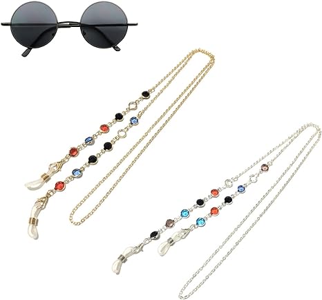 Photo 1 of 2 Pcs Eyeglasses Chains Diamond Beads Glasses Cords Metal Glasses Straps for Decorative Glasses Reading Glasses and Sunglasses