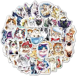 Photo 1 of 100Pcs Cute Cat Stickers for Water Bottles Vinyl Waterproof Cute Cat's Head Stickers for Kids Teens Many Kinds of The Cat Stickers Decals for Cat Lovers Laptop Hydroflask Scrapbooking Journaling