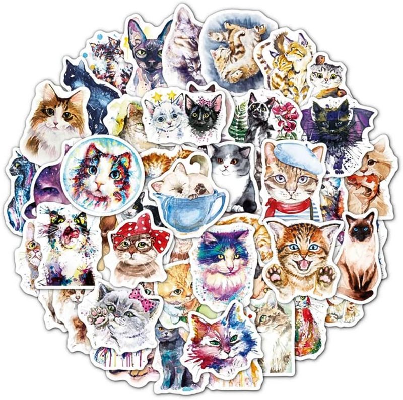 Photo 1 of 100Pcs Cute Cat Stickers for Water Bottles Vinyl Waterproof Cute Cat's Head Stickers for Kids Teens Many Kinds of The Cat Stickers Decals for Cat Lovers Laptop Hydroflask Scrapbooking Journaling