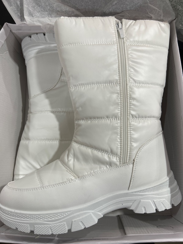 Photo 2 of FINIWOR Women’s Mid Calf Waterproof Winter Snow Boots For Women Warm Faux Fur Lined Boots Side Zipper Non-Slip Boots 10 White