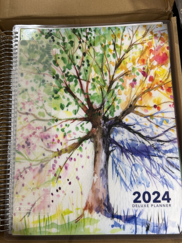 Photo 2 of Global Printed Products, Deluxe Planner: 14 Months (Nov 2023 Through Dec 2024) 8.5"x11" Includes Page Tabs, Bookmark, Planning Stickers, Pocket Folder Daily Weekly Monthly Yearly Agenda (Tree Season)