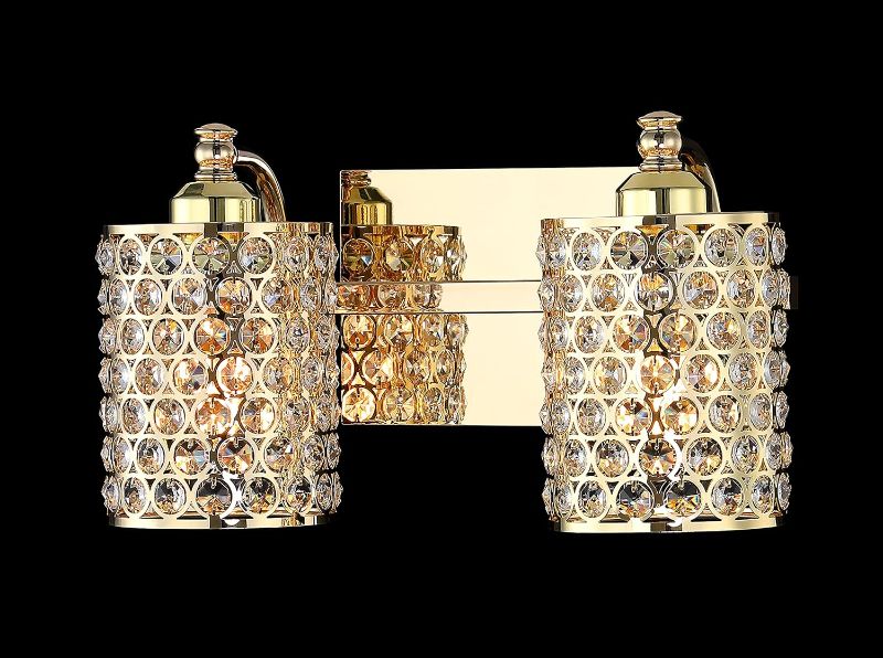 Photo 1 of 2 Light Crystal Wall Sconce Lighting with Plating Champagne Finish,Modern and Concise Style Wall Light Fixture with Polyhedral Opal Crystal Shade for Bath Room, Bed Room, LED Bulb(not Include)