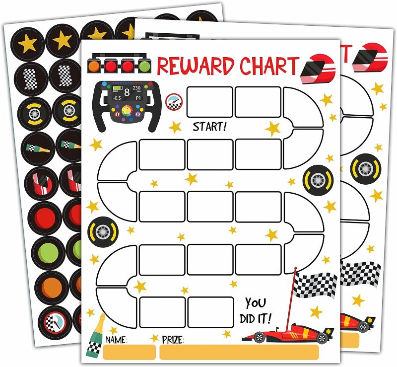 Photo 1 of 10 Racing Car Reward Chart with 216 Round Stickers, Incentive Behavior Chart for Kids at Home Classroom, Kids Routine Daily Chore Sticker Chart-A06