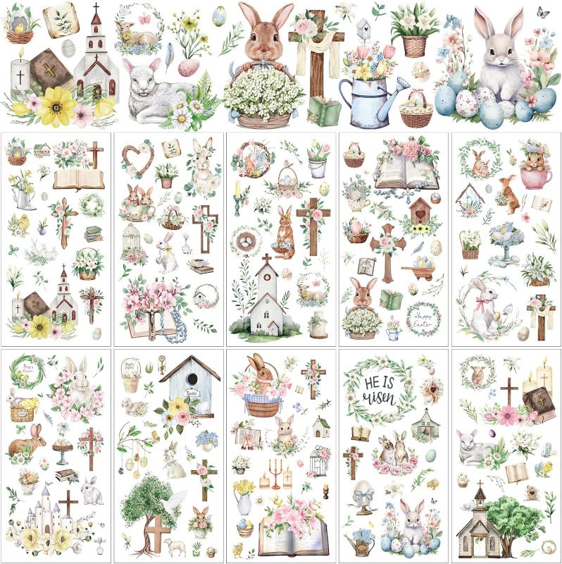 Photo 1 of 10 Sheets Rub on Transfers for Crafts and Furniture Cross Spring Easter Flower Rub on Transfer Stickers Rub on Decals for Wood DIY Home Decor,5.91 x 11.81 Inch(Rabbit)