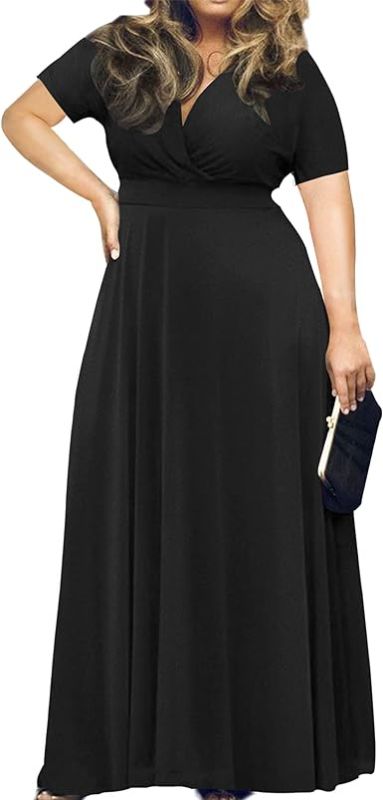 Photo 1 of KARALIN Women's Plus Size Short Sleeve Loose Plain Casual Long Maxi Dresses with Pockets Size 20W