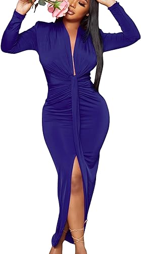 Photo 1 of CutieLove Women's Sexy Deep V Neck Dress Long Sleeve Ruched Dresses 2XL