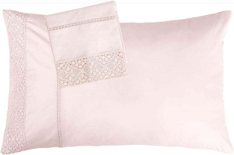 Photo 1 of 100% Cotton Beautiful Lace Pillow sham,Set of 2– King Size Pillowcase, Envelope Closure, Comfortable, Soft and Breathable Pillowcase (20x36”, Pink)