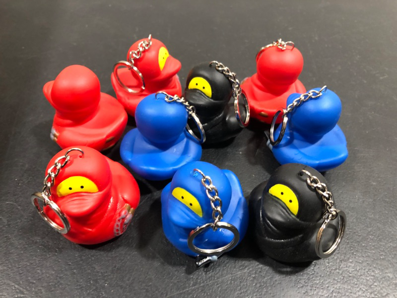 Photo 2 of 9pcs Rubber Duck Keychains - Red, Blue and Black