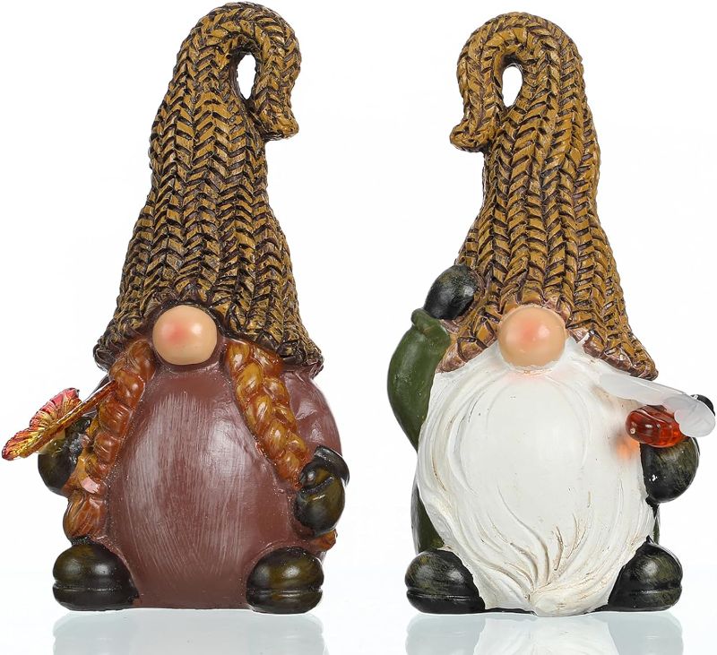 Photo 1 of 2PCS Resin Pumpkin Gnomes Lights Thanksgiving Halloween Christmas Decor Figurines Fall Party Handmade Tiered Tray Table Adorable Ornaments
