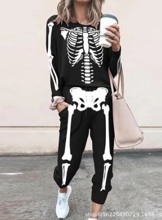 Photo 1 of [Size L] Women's Hooded 1pc Skeleton Printed Onesie