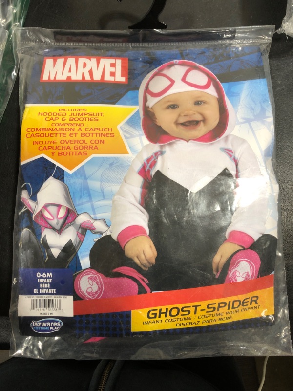 Photo 2 of [Size 0-6mo] Marvel Spider-Gwen Official Infant Costume - Hooded Jumpsuit with Cap and Booties