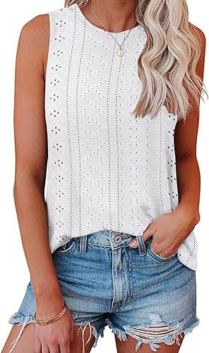 Photo 1 of [Size XL] Vrtige Women's Casual Crewneck Eyelet Sleeveless Summer Tank Tops Blouse Shirt