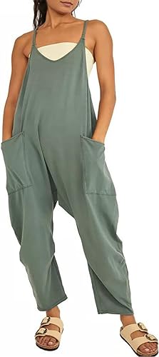 Photo 1 of [Size M] Kissonic Womens Loose Casual V Neck Sleeveless Jumpsuits Spaghetti Straps Harem Baggy Overalls with Pockets