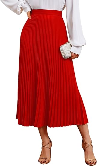 Photo 1 of [Size M] Vrtige Women's Elegant Elastic High Waist Pleated Ruffle Hem A-Line Midi Skirt
