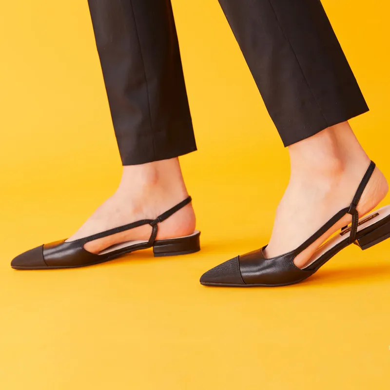 Photo 1 of [Size 7.5] C. Paravano Pointed Toe Elegant Slingback Flats- Black