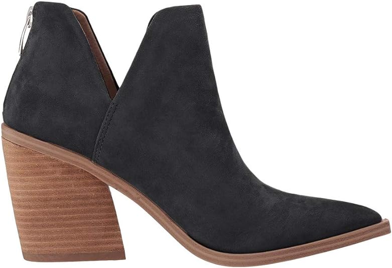 Photo 1 of [Size 6.5] Fisace Womens Pointed Toe Stacked Heel Ankle Boots V Cut Back Zipper Faux Leather Booties