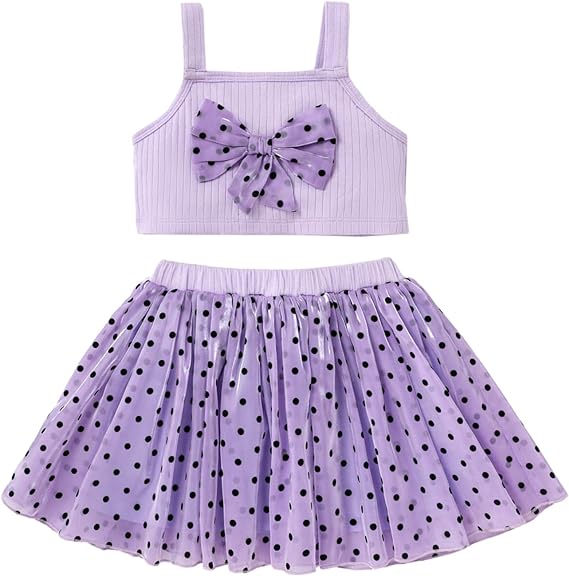 Photo 1 of [Size 4-5T] PATPAT Toddler Girl 2 Piece Outfit Print Sleeveless Ruffle Tank and Mesh Tutu Skirt Sets 