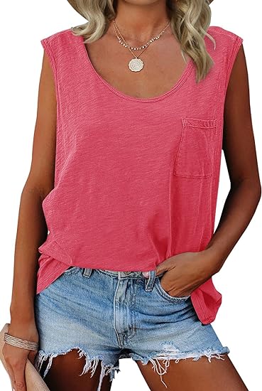 Photo 1 of [Size S] goforparis Women's Tank Tops Crew Neck Sleeveless Workout Yoga Loose Fit Summer Tee Shirts with Pocket