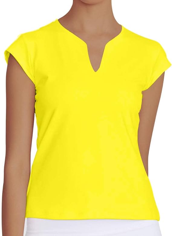 Photo 1 of [Size L] Meja Women Tennis Shirt Short Sleeve,V Neck Golf T Shirt Quick Dry Running Shirts Activewear- yellow