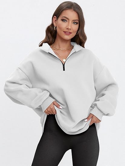 Photo 1 of [Size L] COZYPOIN Womens Half Zip Oversized Pullover Long Sleeve Sweatshirts Hoodie Sweater For Teen Girls Y2K