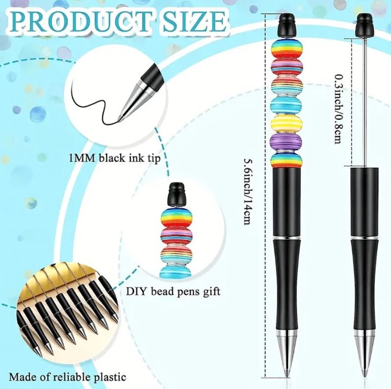 Photo 1 of 50pcs Black Beaded Pens, Diy Creative Handmade Beads Ballpoint Pens, Plastic Beaded Pens
