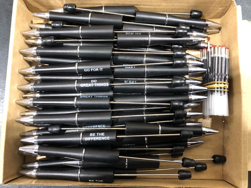 Photo 1 of 50pcs Black Beaded Pens, Diy Creative Handmade Beads Ballpoint Pens, Plastic Beaded Pens