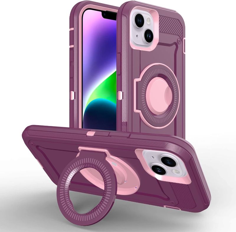 Photo 1 of EayCoul Magnetic Case for iPhone 14 Case 6.1 inch/iPhone 13 Case 6.1 inch with MagSafe [Military Drop Protection] PC+TPU Full Body Rugged Case with Kickstand for iPhone 14/iPhone 13 (Purple) 