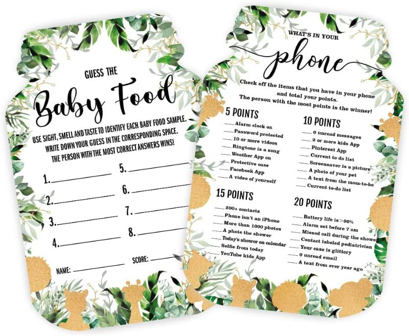 Photo 1 of Baby Shower Games For Boy or Girl - 2 Games Double Sided, 25 What's in Your Purse For Baby Shower Ideas, 25 Guess The Baby Food Baby Shower Game To Play, Baby Shower Party Supplies(Forest Animals)