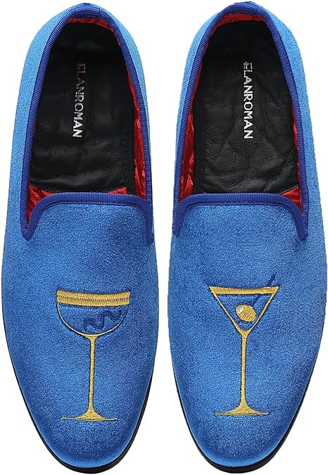 Photo 1 of [Size 9] ELANROMAN Men's Loafers Velvet Embroidery Slip on Penny Party Wedding Prom Shoes 