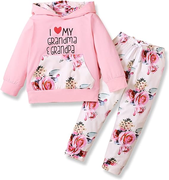 Photo 1 of [Size 18-24mo] Toddler Girl Clothes Kids Floral Hoodied Pants Toddler Girl Outfis 2PC Set 