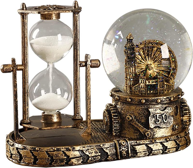 Photo 1 of LED Snow Globe,Music Crystal Ball with Sand Clock Timer,Retro Style Ferris Wheel Pylon Decoration,Vintage Paris Eiffel Tower Home Decoration,for Bedroom Bureau Office(Golden - Ferris Wheel)