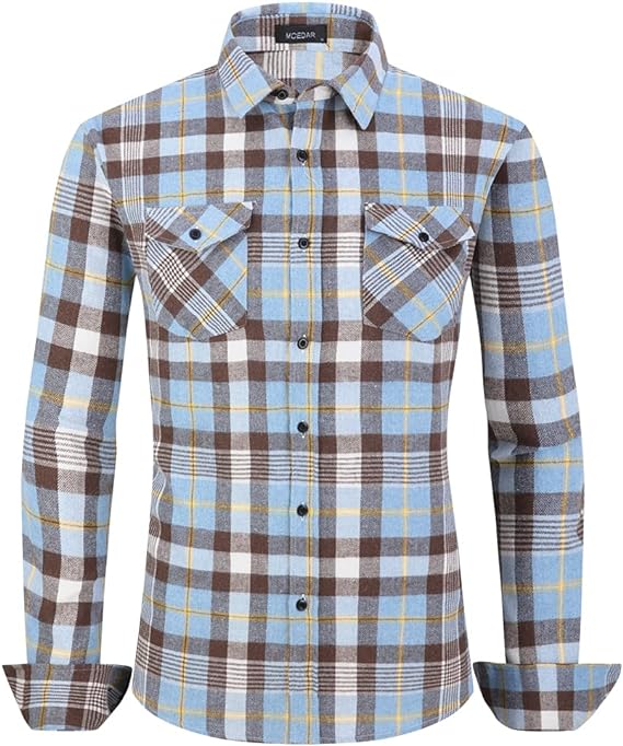 Photo 1 of [Size 2XL] MCEDAR Men’s Plaid Flannel Shirts-Long Sleeve Casual Button Down Slim Fit Outfit for Camp Hanging Out or Work
