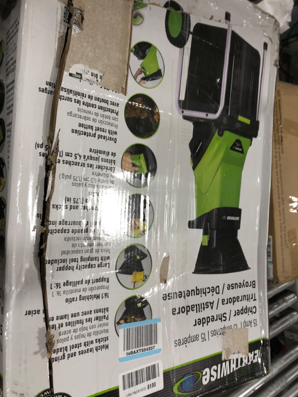 Photo 1 of Earthwise GS70015 15-Amp Garden Corded Electric Chipper, Collection Bin & FCMP Outdoor IM4000 Tumbling Composter, 37 Gallon, Black