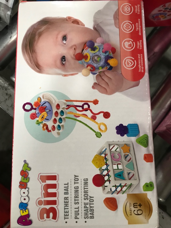 Photo 2 of 3 in 1 Baby Toys 6 to 12 Months, Baby Teething Toys & Pull String & Shape Sort Cube Sensory Toys, Montessori Toys for Babies 6-12 Months, Infant Toys 6-9-12-18 M+, Gifts for Baby Toys 12-18 Months