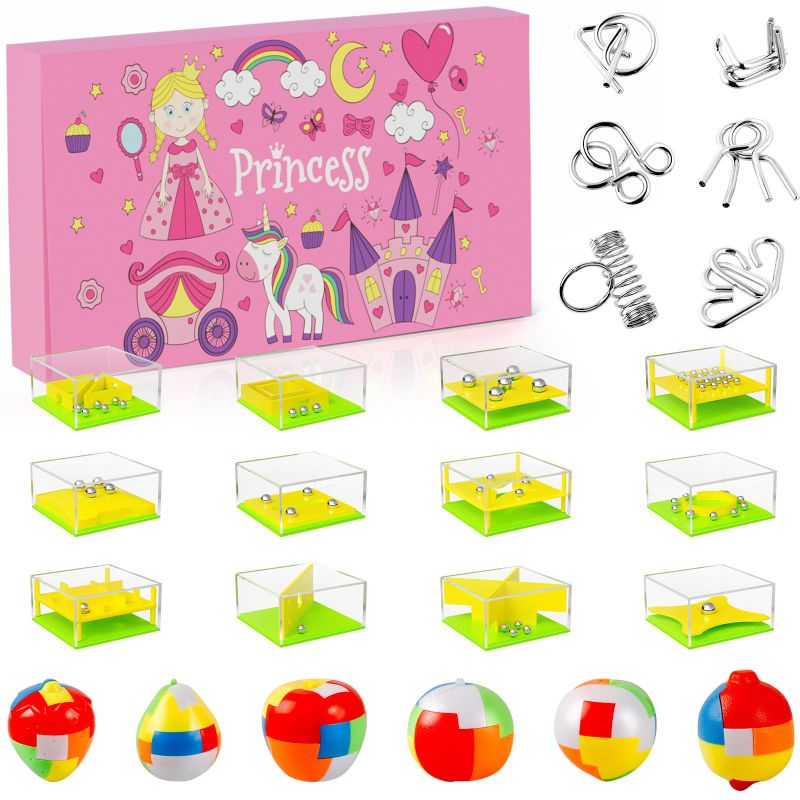 Photo 1 of 2023 Christmas Advent Calendar - 24-Piece Puzzle Solving Calendar with 12 Balancing Maze Games, 6 Metallic Wire, and 6 Plastic Puzzles - Challenging Countdown for Kids and Adults (Pink)