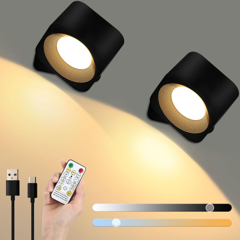 Photo 1 of Lightess LED Wall Sconces Battery Operated with Remote and Touch Control Switch, Dimmable Black Wall Light Rechargeable, Cordless Wall Mounted Reading Lights, Pack of 2, LG9942242