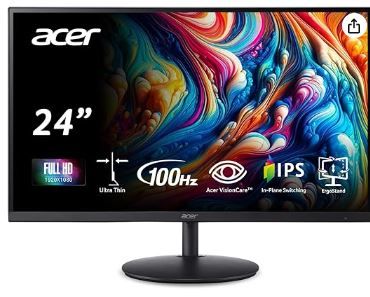 Photo 1 of *FOR PARTS ONLY* Acer SH242Y Ebmihx 23.8" FHD 1920x1080 Home Office Ultra-Thin IPS Computer Monitor AMD FreeSync 100Hz Zero Frame Height/Swivel/Tilt Adjustable Stand Built-in Speakers HDMI 1.4 & VGA Port