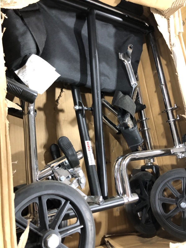 Photo 2 of 20" Heavy Duty Chrome Transport Wheelchair (300 lb. Weight Capacity) with Fixed Arms, Swing Away Footrests with Heel Loops and Black Nylon Upholstery, Seat Belt Included