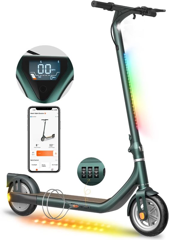 Photo 1 of **FOR PARTS ONLY** Alpha Electric Scooter Adults, 650W Motor Electric Scooter with 25 Miles Long Range, 19 Mph Speed, Colorful Ambient Lights, Combination Lock, Smart App, Folding Portable Adults Electric Scooter
