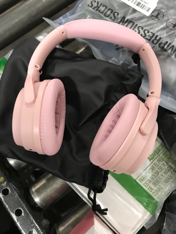 Photo 2 of HROEENOI Pink Active Noise Cancelling Headphones, Bluetooth Headphones with 40H Playtime, Hi-Res Audio, Connect to 2 Devices, Memory Foam Earcups, Wireless Headphones Over Ear for Travel, Home, Office