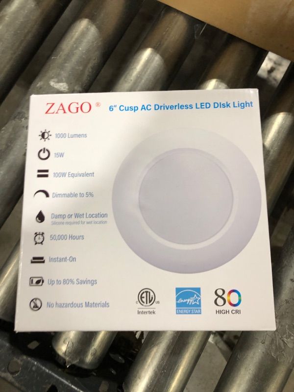 Photo 1 of 6 Inch LED Disk Light Surface Mount Low Profile Recessed Retrofit Ceiling Fixture for J Box, Dimmable, 15W=75W, 980LM, 5000K Daylight White, CRI>80, ETL Listed, Wet Location 5000K Daylight White 20 Packs