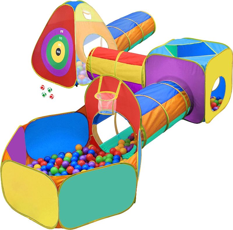 Photo 1 of Gift for Toddler Boys & Girls, Ball Pit, Play Tent and Tunnels for Kids, Best Birthday Gift for 3 4 5 Year Old Pop Up Baby Play Toy, Target Game w/ 4 Darts Indoor & Outdoor